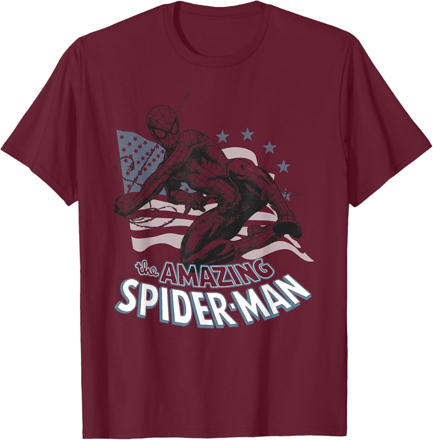 Marvel Spider-Man 4th of July The Amazing Spiderman USA Flag T-Shirt - T-Shirt | Maroon