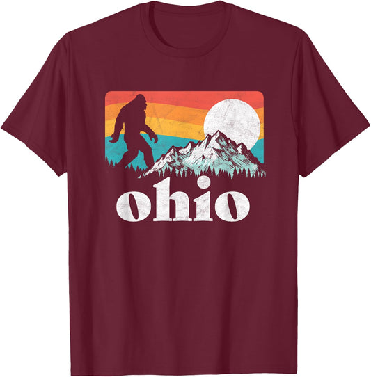 Ohio Retro State Pride Bigfoot Mountains T-Shirt - T-Shirt | Maroon