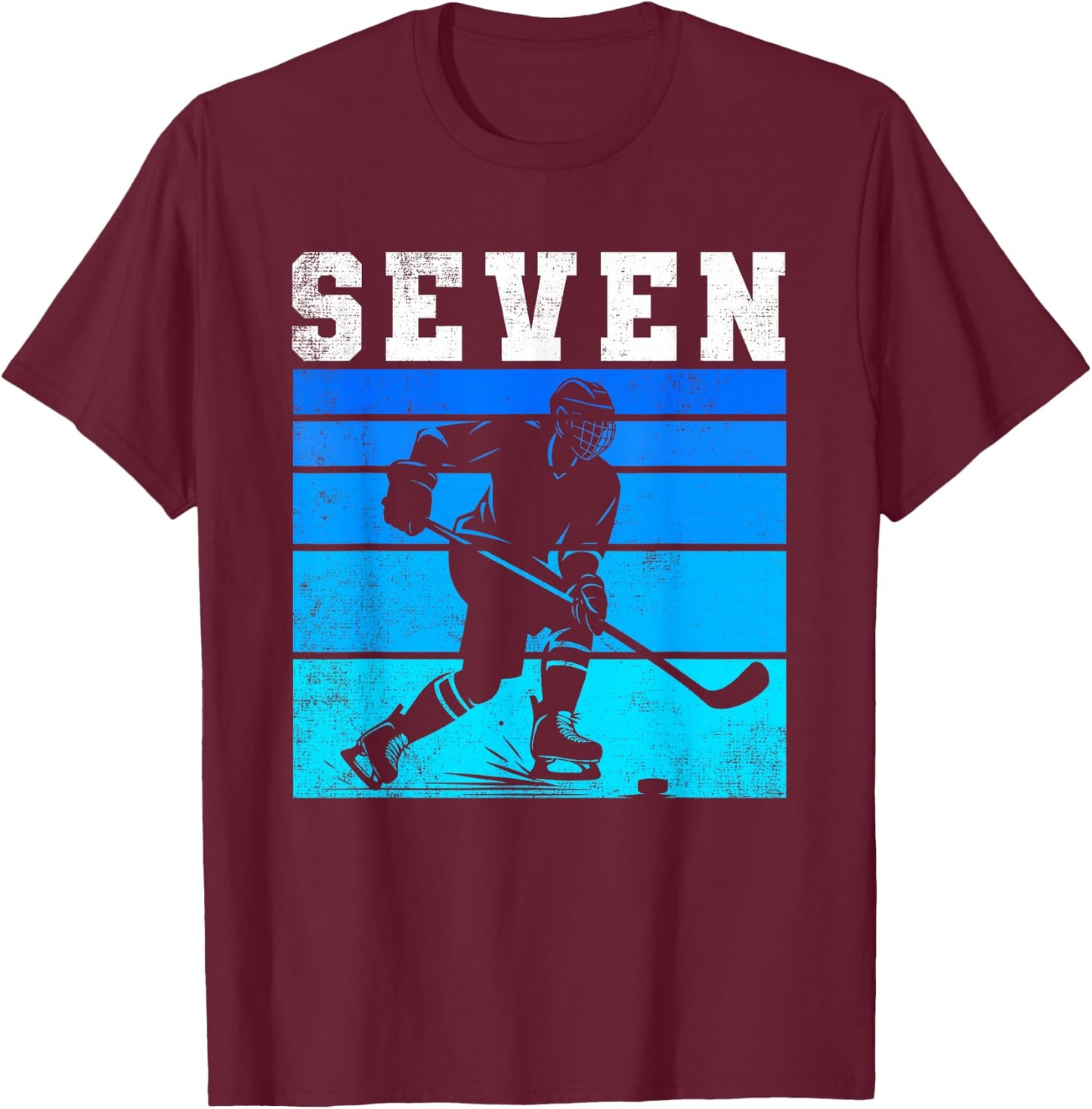 7th Birthday Ice Hockey Boys Seven Hockey Birthday Party T-Shirt - T-Shirt | Maroon