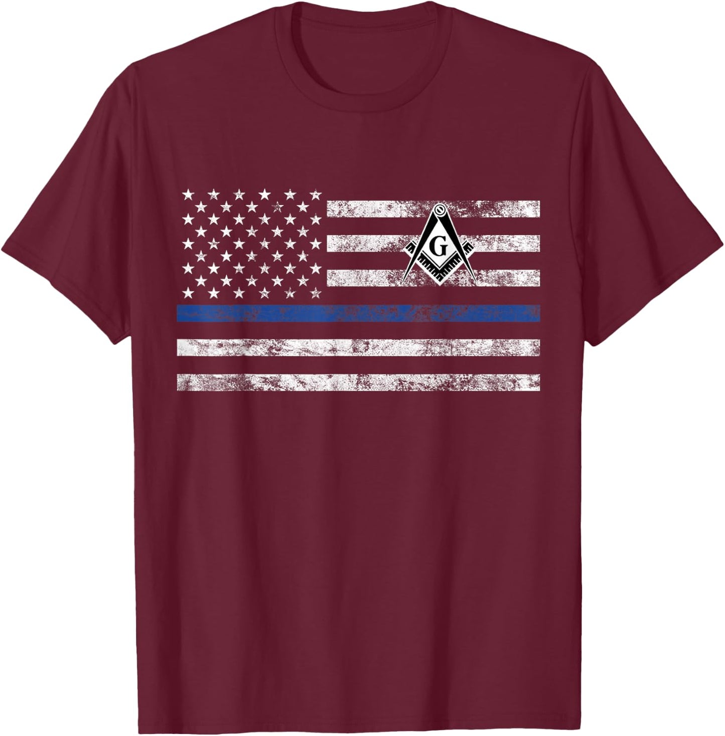 Masonic Police Thin Blue Line Flag Mason T-Shirt - T-Shirt | Maroon