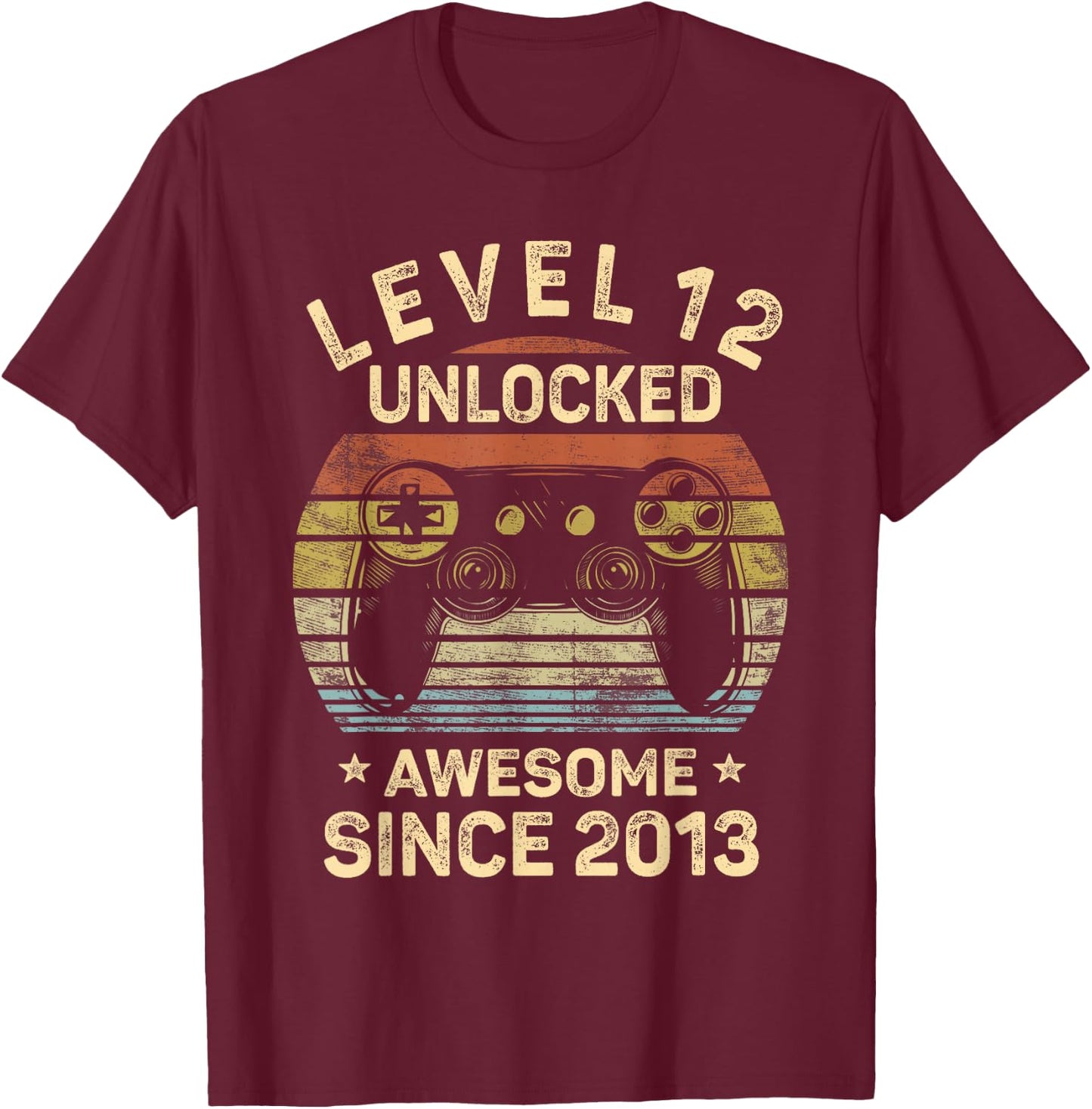 Level 12 Unlocked 12th Birthday 12 Year Old Gifts Gamer Bday T-Shirt - T-Shirt | Maroon