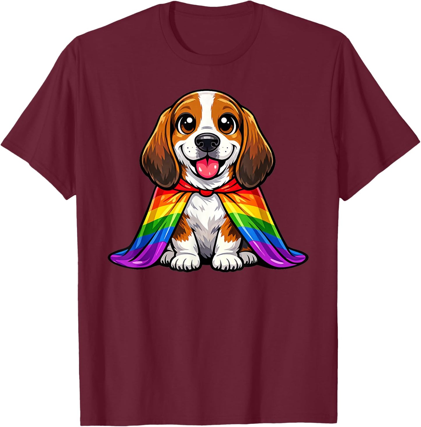 Cute Basset Hound Puppy Pride Dog Rainbow Cape LGBTQ+ T-Shirt - T-Shirt | Maroon