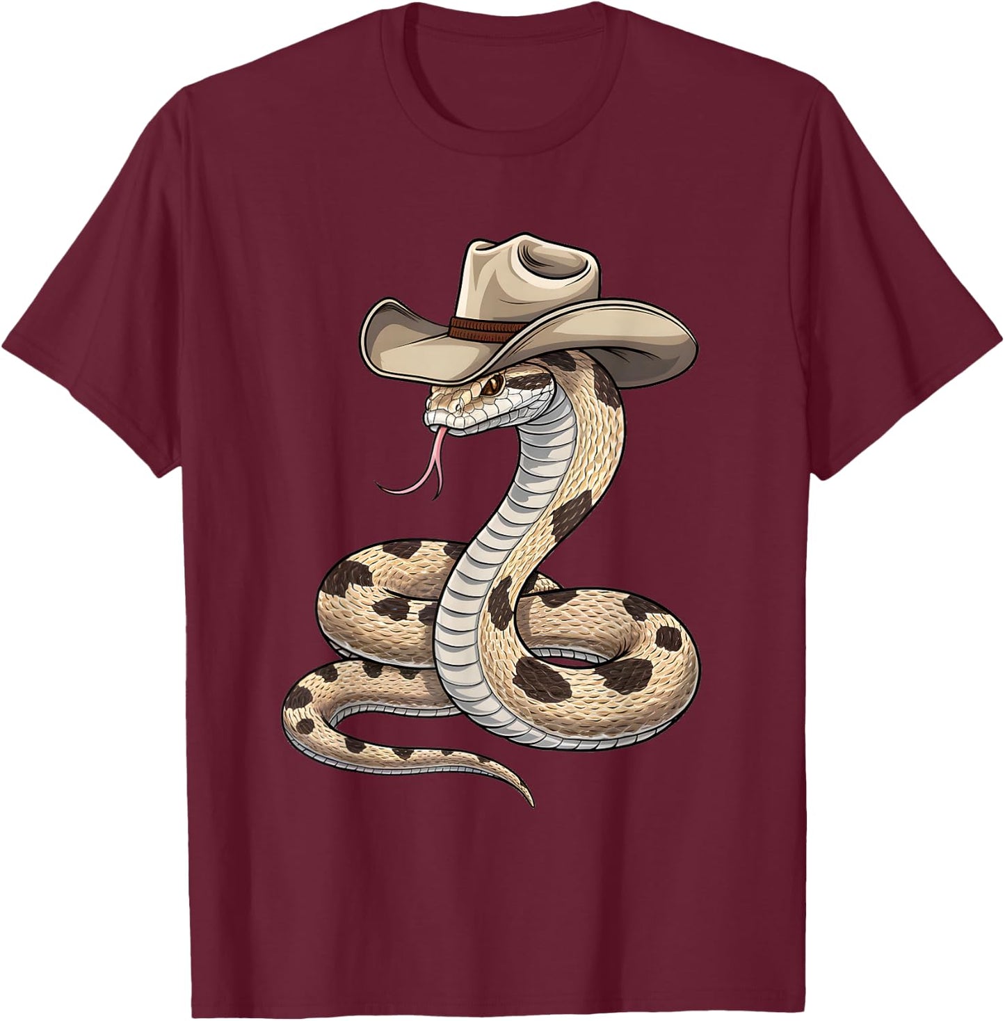 Funny Cowboy Rattlesnake Wild West Snake In Cowboy Hat Lover T-Shirt - T-Shirt | Maroon