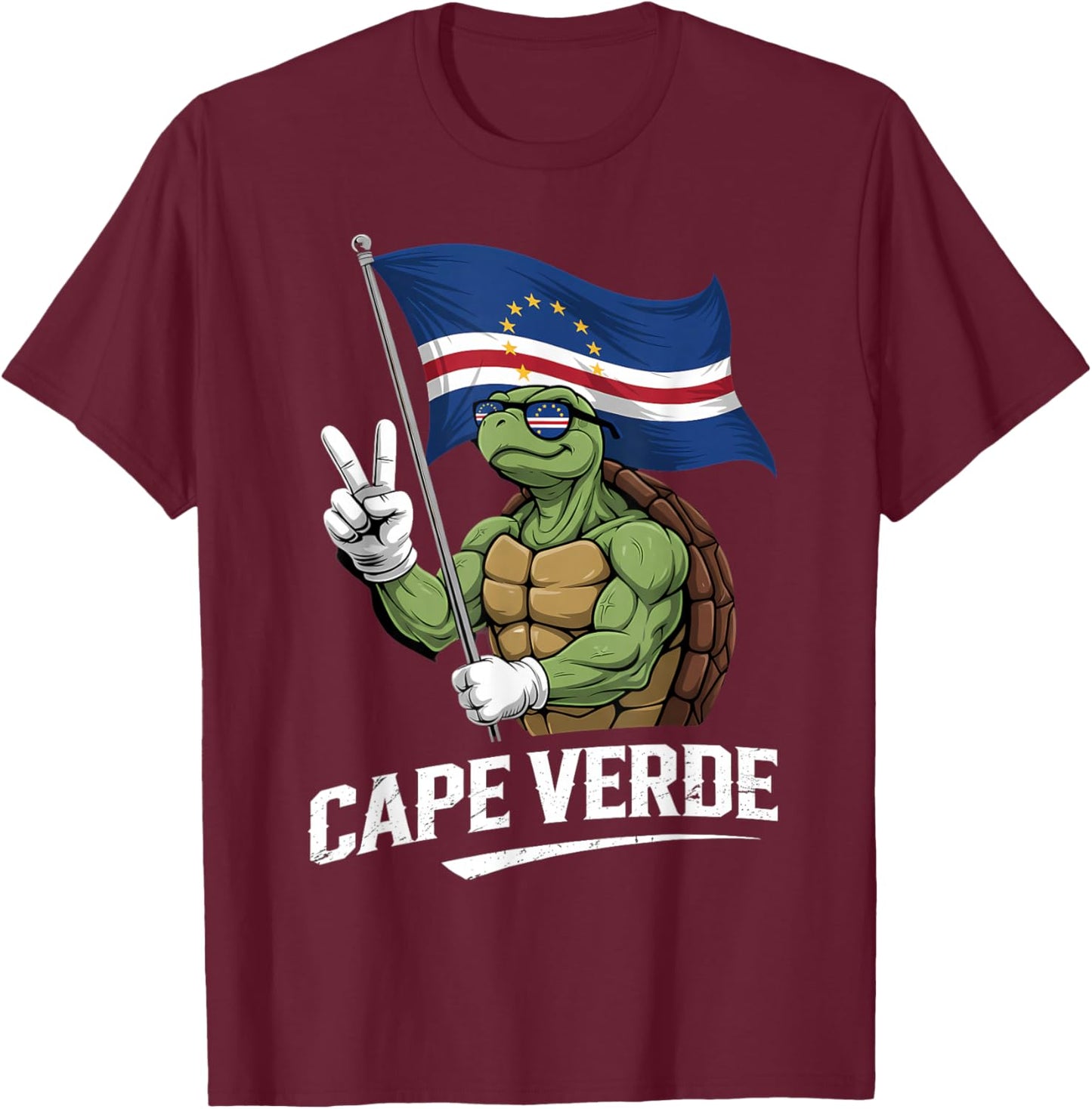 Cabo Verde Turtle Cape Verdean Roots Cape Verde Flag T-Shirt - T-Shirt | Maroon