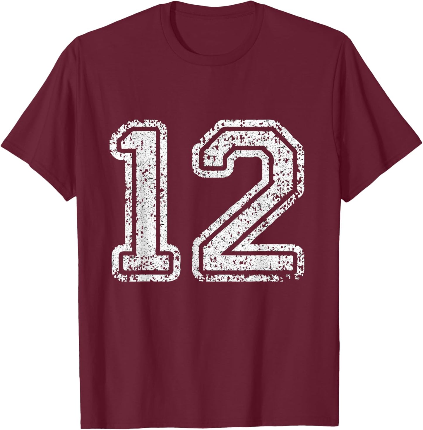 Jersey Number 12 Twelve Football Number Sport Gift T-Shirt - T-Shirt | Maroon