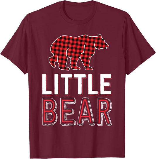 Little Bear Kid Red Buffalo Plaid Matching Family Christmas T-Shirt - T-Shirt | Maroon