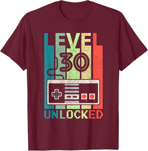 Level 30 Unlocked Shirt Video Gamer 30th Birthday Gifts T-Shirt - T-Shirt | Maroon