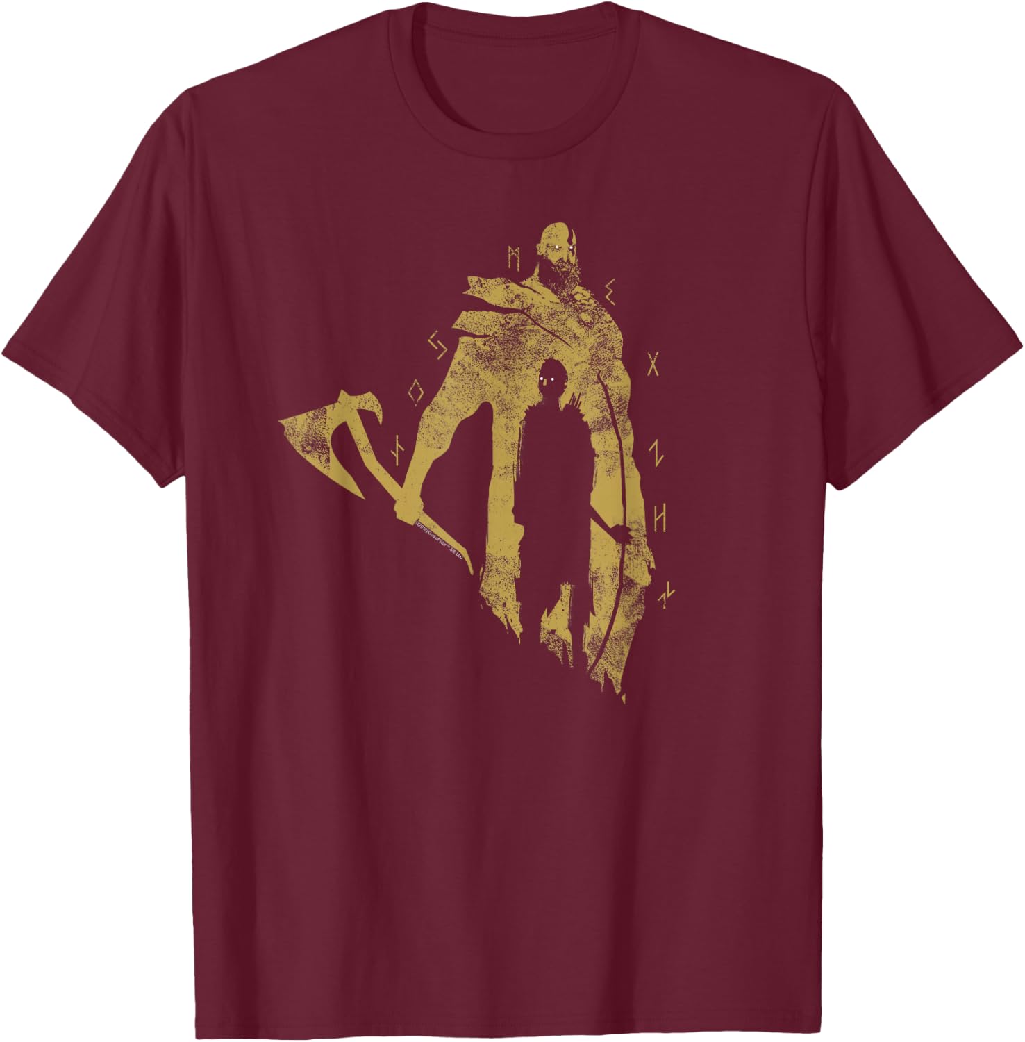 God of War Kratos and Atreus One Color Gold T-Shirt - T-Shirt | Maroon