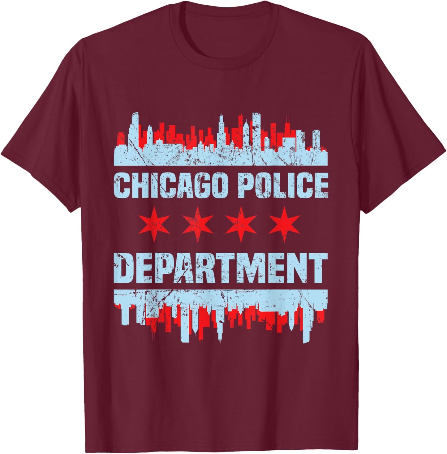 Chicago Police Officer Chicago Flag Skyline T-Shirt - T-Shirt | Maroon
