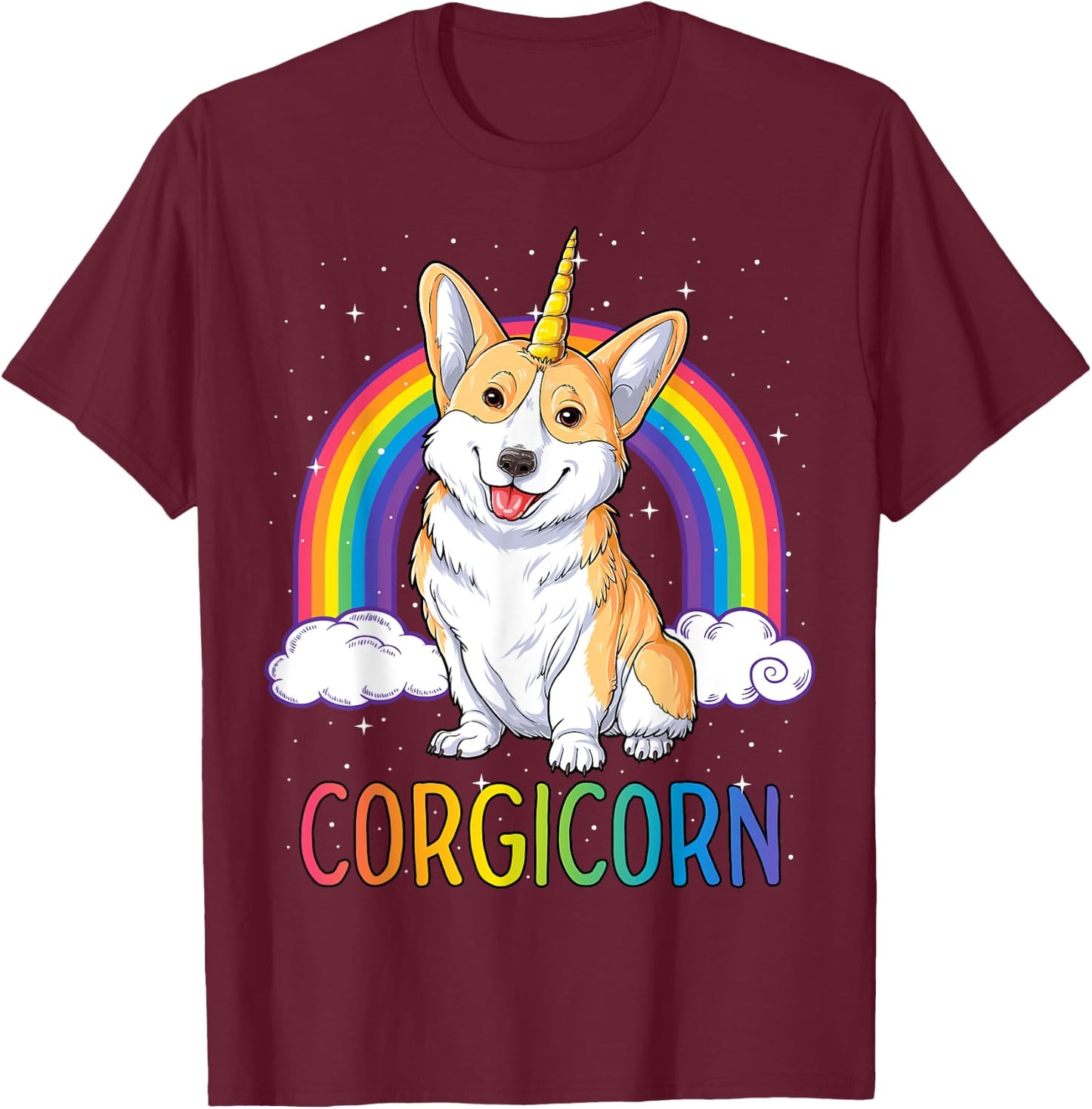 Corgicorn Corgi Unicorn T shirt Girls Space Galaxy Rainbow T-Shirt - T-Shirt | Maroon