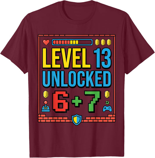 13th Birthday Boys Official Teenager Six Seven Meme Gaming T-Shirt - T-Shirt | Maroon