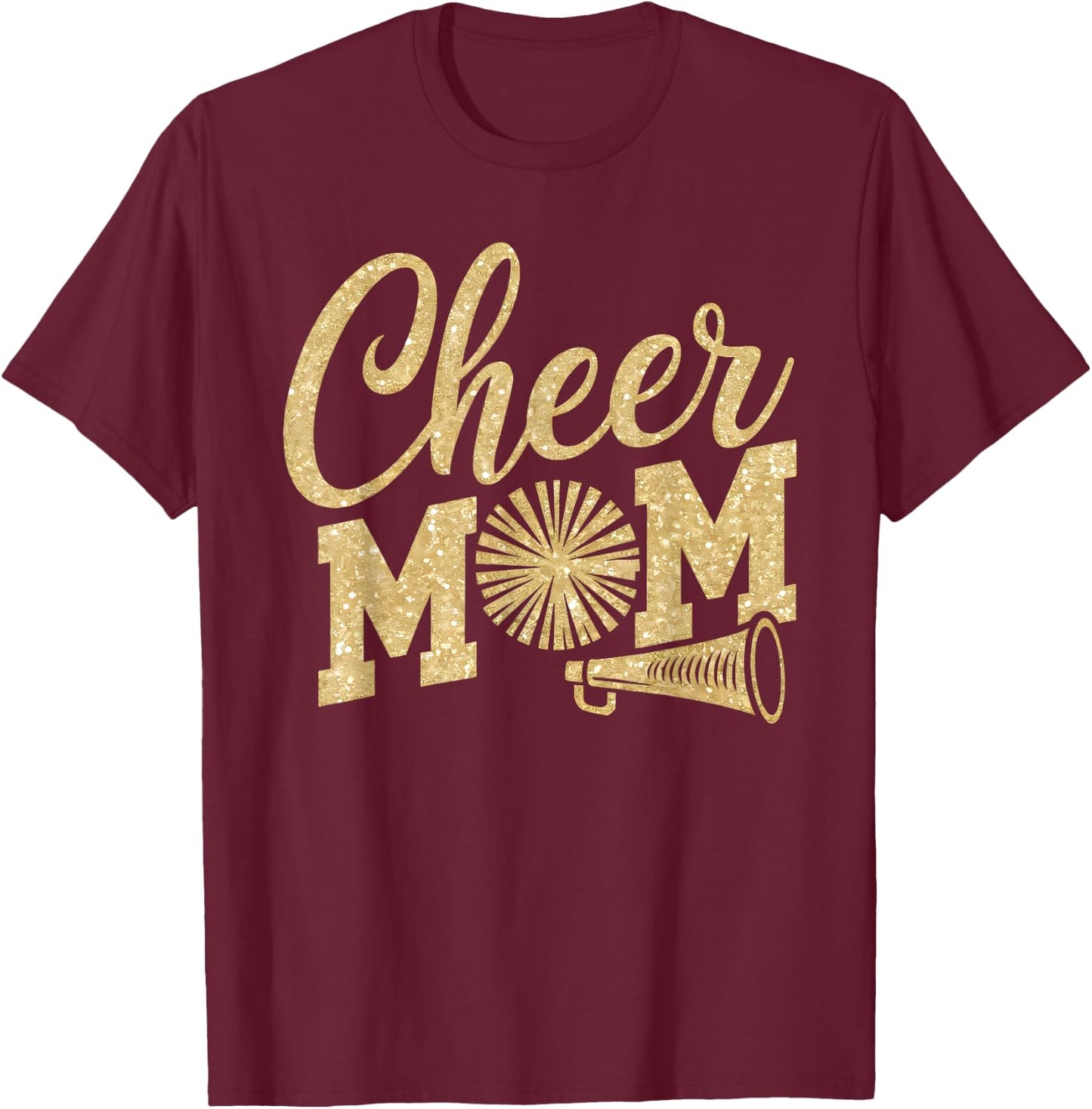 Cheer Mom Biggest Fan Cheerleader Black Yellow Gold Pom Pom T-Shirt - T-Shirt | Maroon