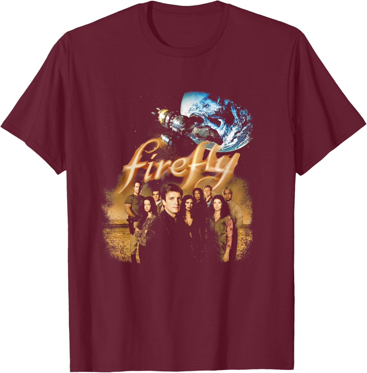 Firefly Iconic Group Shot Retro Vintage Big Chest Poster T-Shirt - T-Shirt | Maroon