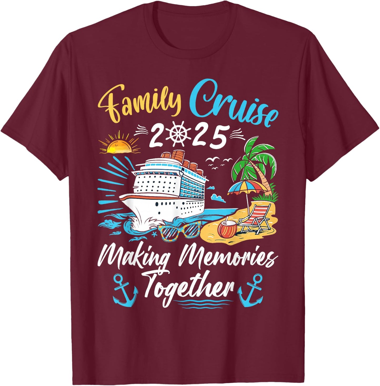 Family Cruise Party Celebration Costume Outfit -Adults, Kids Family Matching Cruise Vacation Party Black Short Sleeve Small, Medium, Large, Extra Large T-Shirt - T-Shirt | Maroon