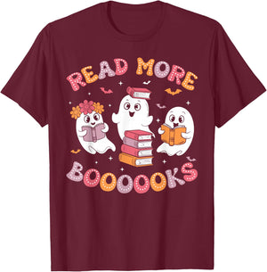 Cute Ghost Book Read More Books Funny Teachers Halloween T-Shirt - T-Shirt | Maroon