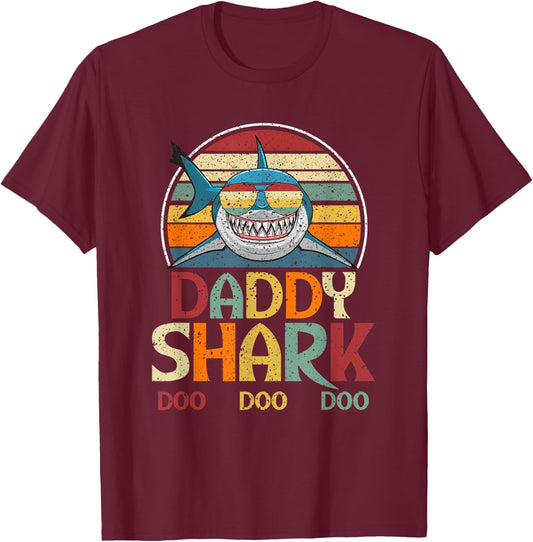 Retro Vintage Daddy Shark Gift T-Shirt - T-Shirt | Maroon