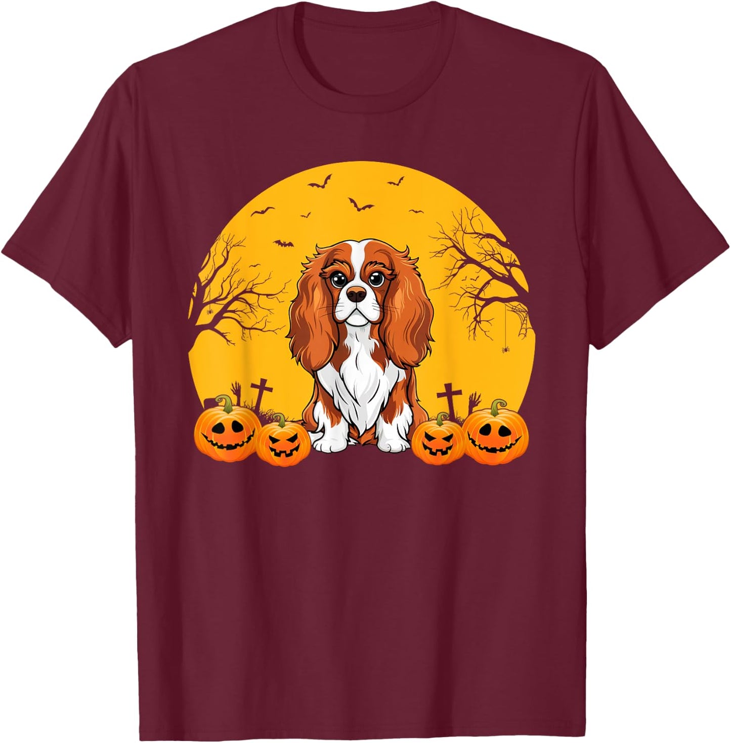 Cavalier King Charles Spaniel Dog Matching Halloween Costume Women Kids T-Shirt - T-Shirt | Maroon