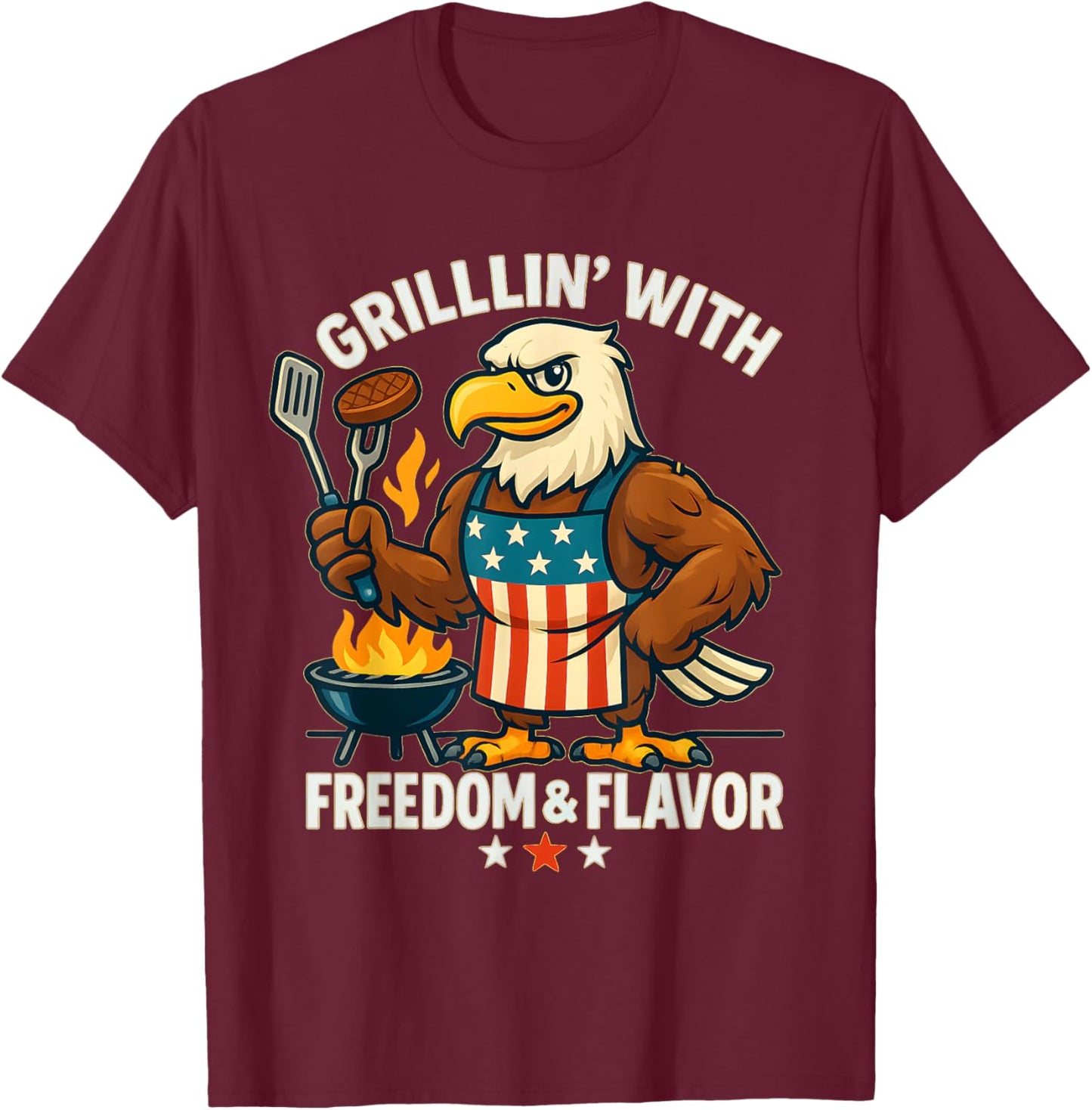 Funny Grillin’ Eagle BBQ Dad 4th of July Father’s Day T-Shirt - T-Shirt | Maroon