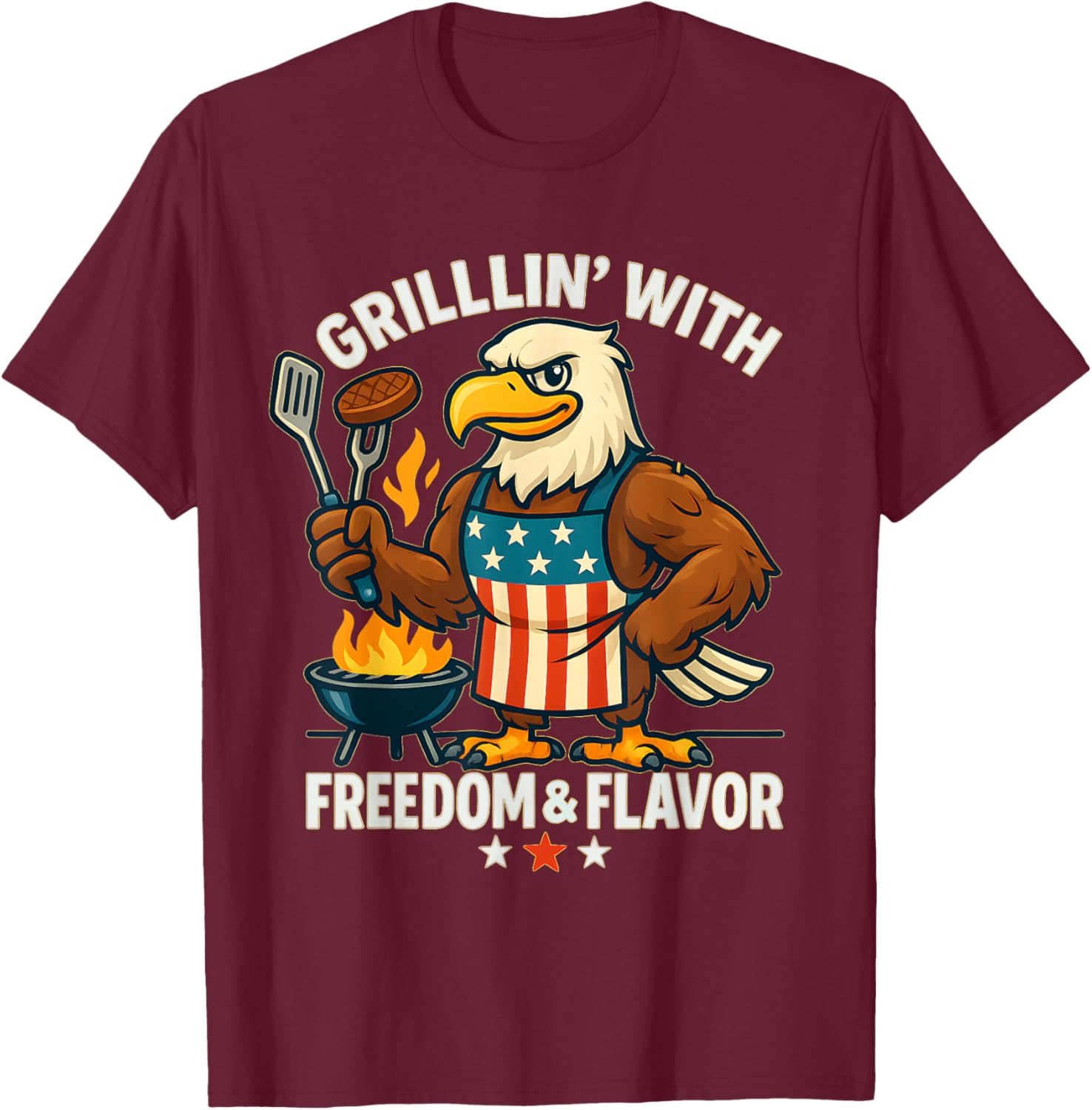 Funny Grillin’ Eagle BBQ Dad 4th of July Father’s Day T-Shirt - T-Shirt | Maroon