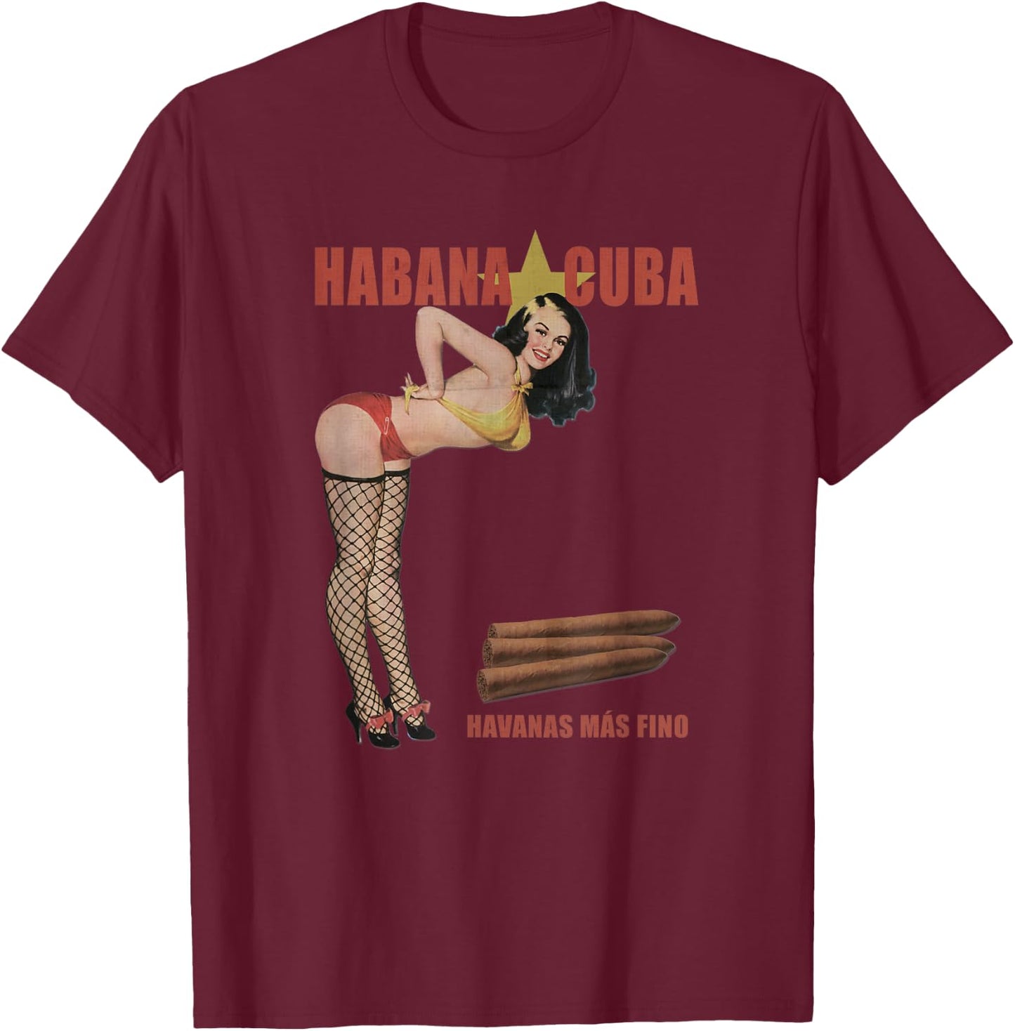 Havanas Mas Fino de Cuba Cigar Pinup T-Shirt - T-Shirt | Maroon