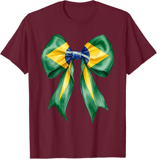 Brazilian Girl Coquette Bow Brasil Brazil Flag Brasileira T-Shirt - T-Shirt | Maroon