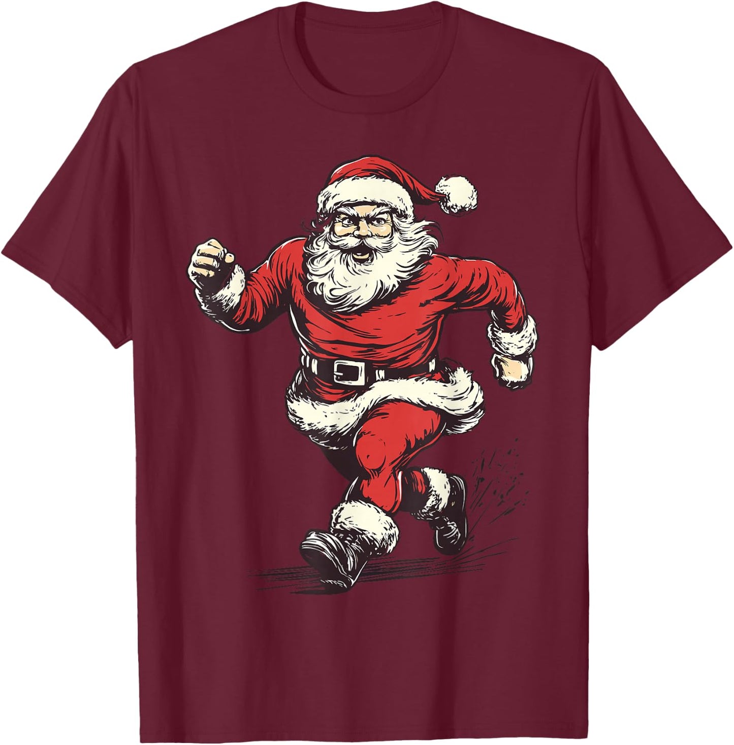 Santa Running Funny Cross Country Runner Christmas Pajama T-Shirt - T-Shirt | Maroon