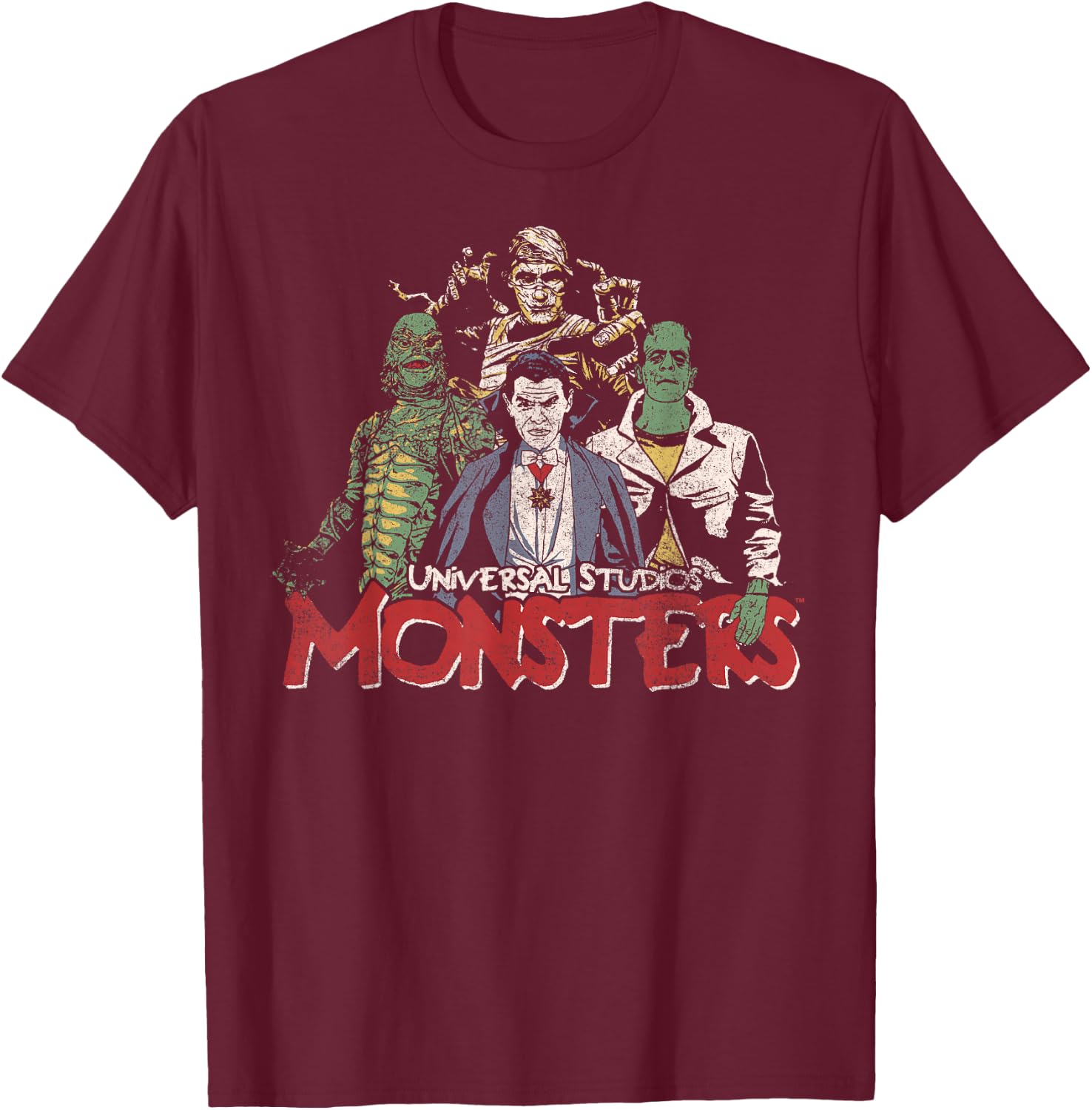 Universal Monsters Vintage Group Shot T-Shirt - T-Shirt | Maroon