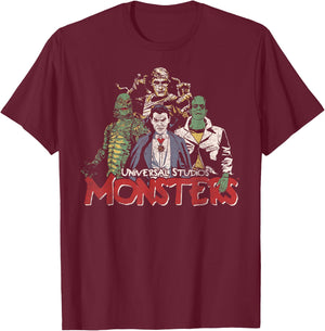 Universal Monsters Vintage Group Shot T-Shirt - T-Shirt | Maroon
