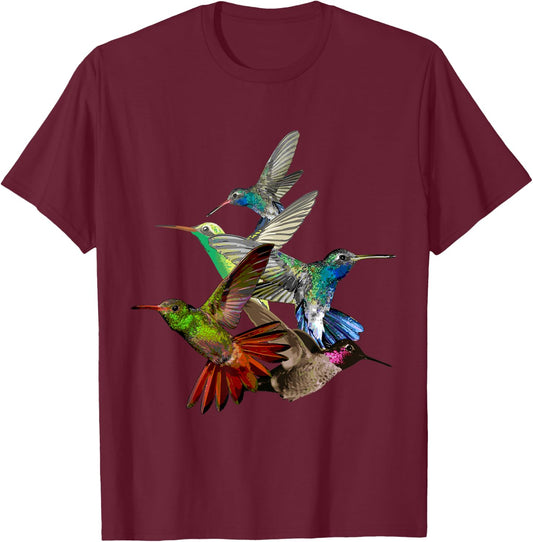 Hummingbird in Flight Bird Lovers Tropical Bird T-Shirt - T-Shirt | Maroon