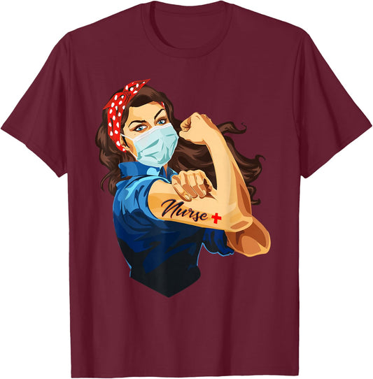 Rosie The Riveter - Woman Nurse T-Shirt - T-Shirt | Maroon