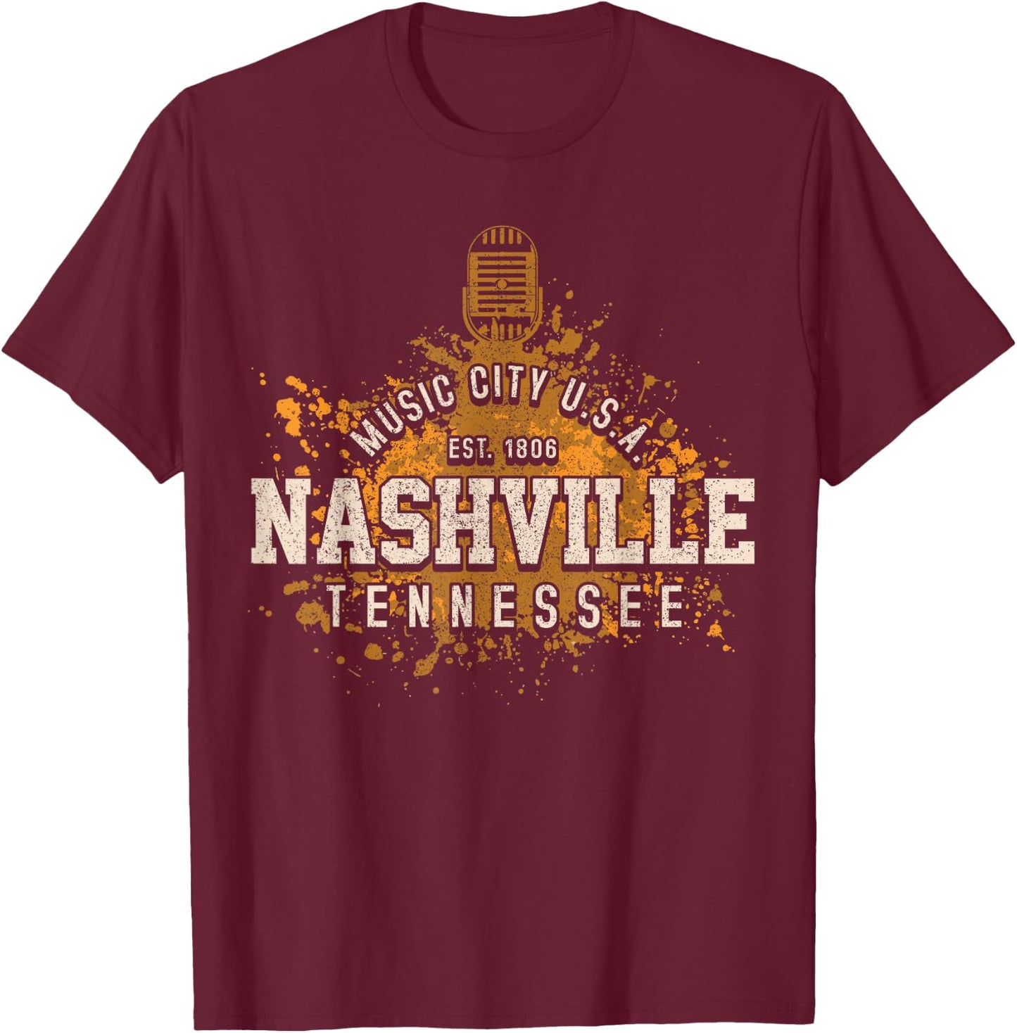 Nashville - Music City Tennessee Country Music Souvenir T-Shirt - T-Shirt | Maroon