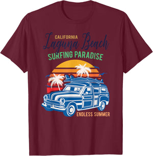 Surf California Laguna Beach Shirt 70s 80s Laguna CA Shirt T-Shirt - T-Shirt | Maroon