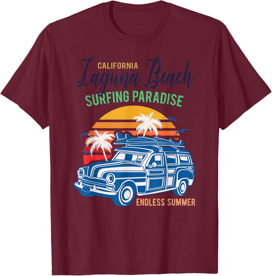 Surf California Laguna Beach Shirt 70s 80s Laguna CA Shirt T-Shirt - T-Shirt | Maroon