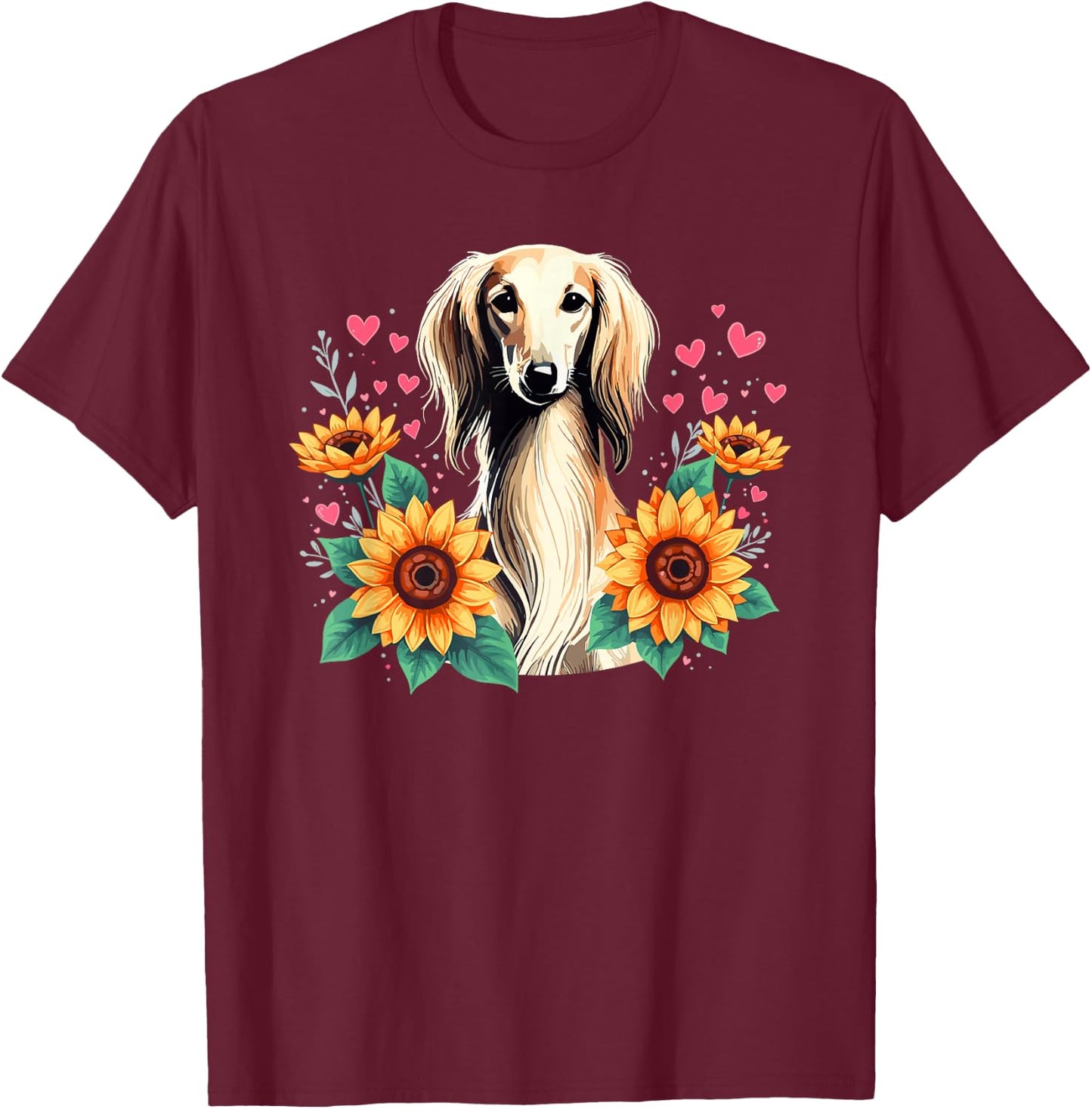 Sunflowers Saluki Dog Persian Greyhound T-Shirt - T-Shirt | Maroon