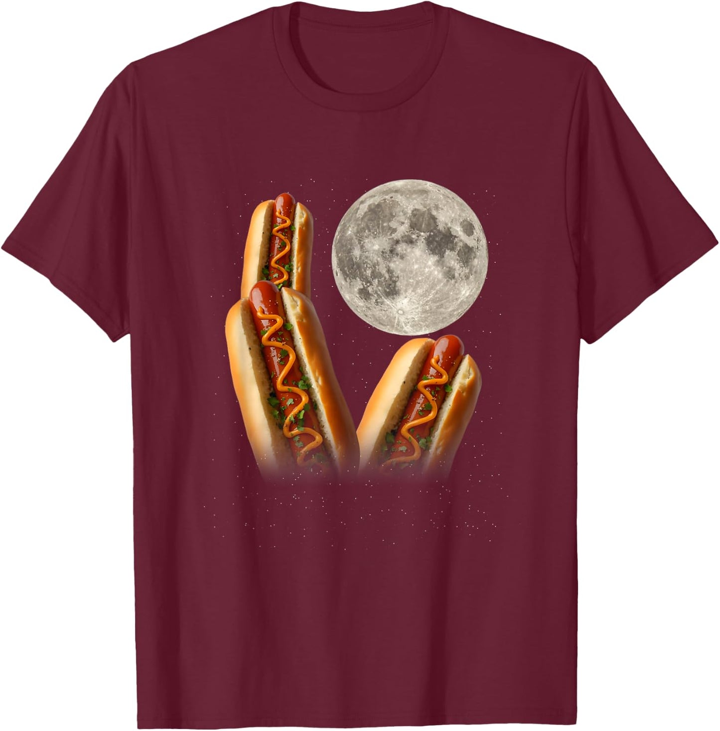 Three Howling Glizzy Moon Funny Meme 3 Howling Hotdogs T-Shirt - T-Shirt | Maroon