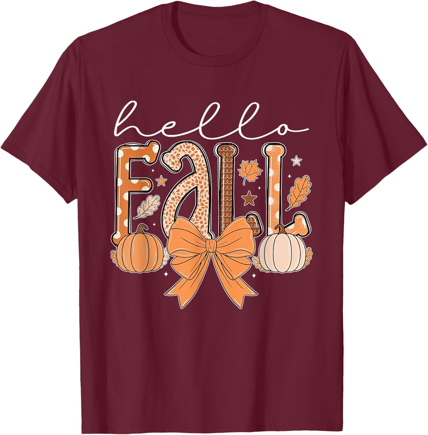 Hello Fall Autumn Vibes Thanksgiving Holiday Men Women Kids T-Shirt - T-Shirt | Maroon