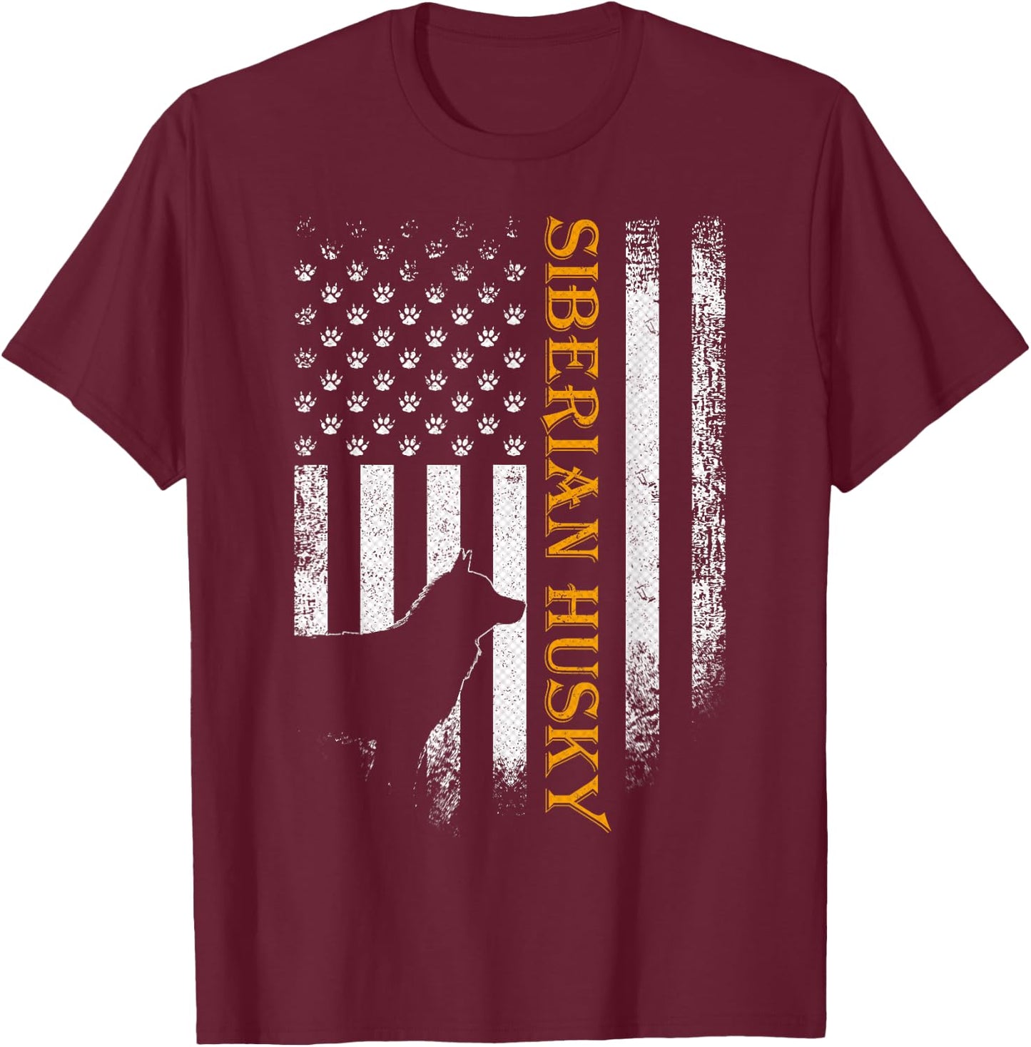 Vintage USA Siberian Husky Dog Silhouette American Flag T-Shirt - T-Shirt | Maroon