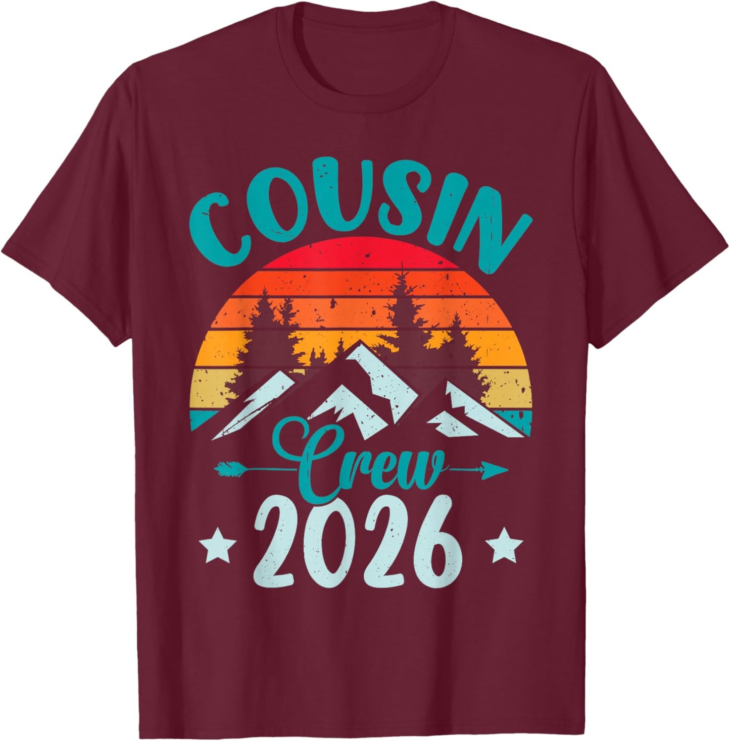Retro Cousin Crew 2026Vacation Mountain T-Shirt - T-Shirt | Maroon