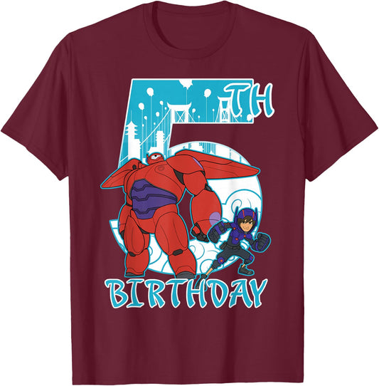 Disney Big Hero 6 Baymax Hiro 5th Birthday Graphic T-Shirt - T-Shirt | Maroon