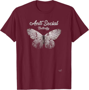 Anti Social Butterfly T-Shirt - T-Shirt | Maroon