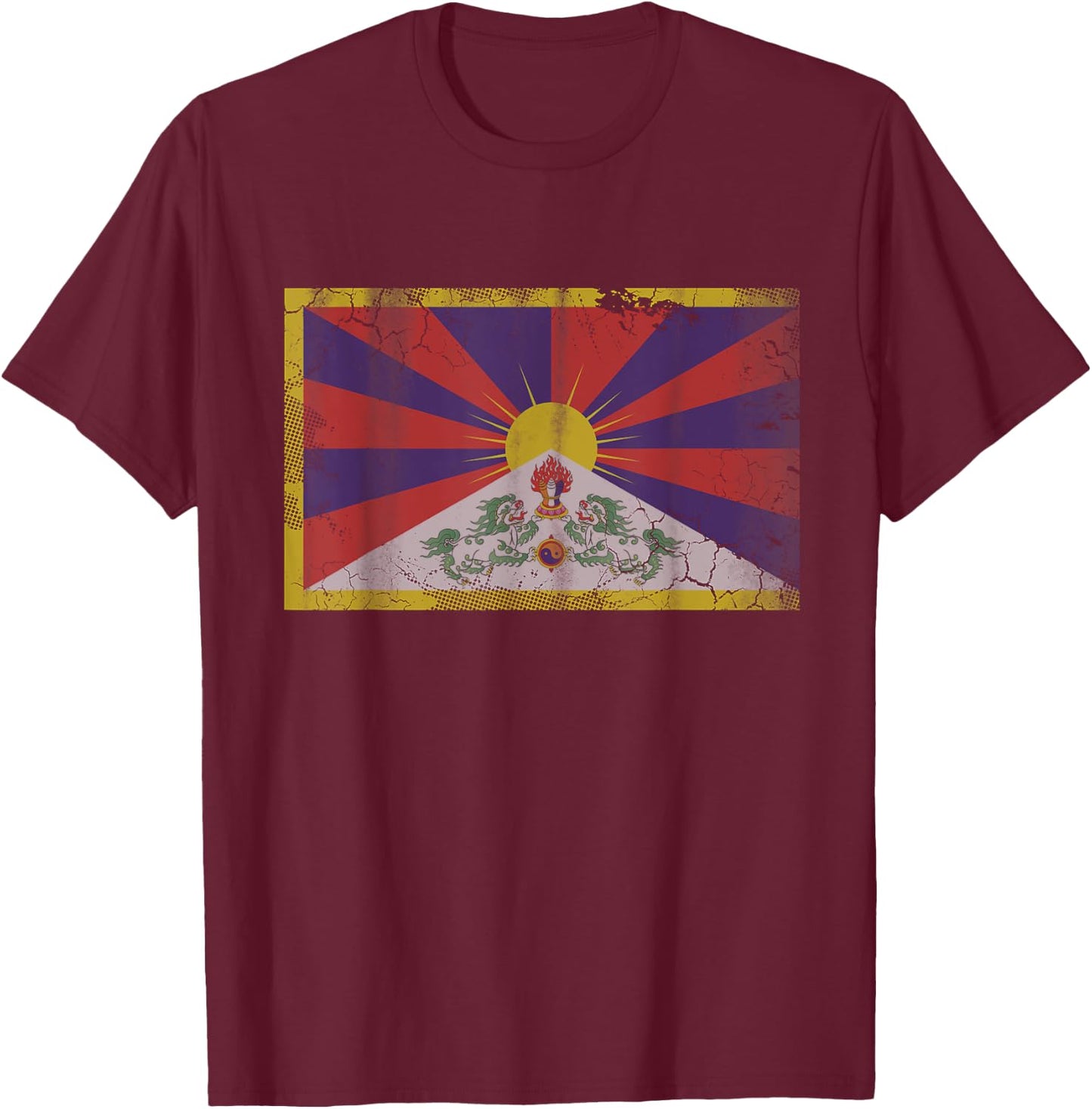 Vintage Flag of Tibet Tibetan Vintage Distressed Men Women T-Shirt - T-Shirt | Maroon