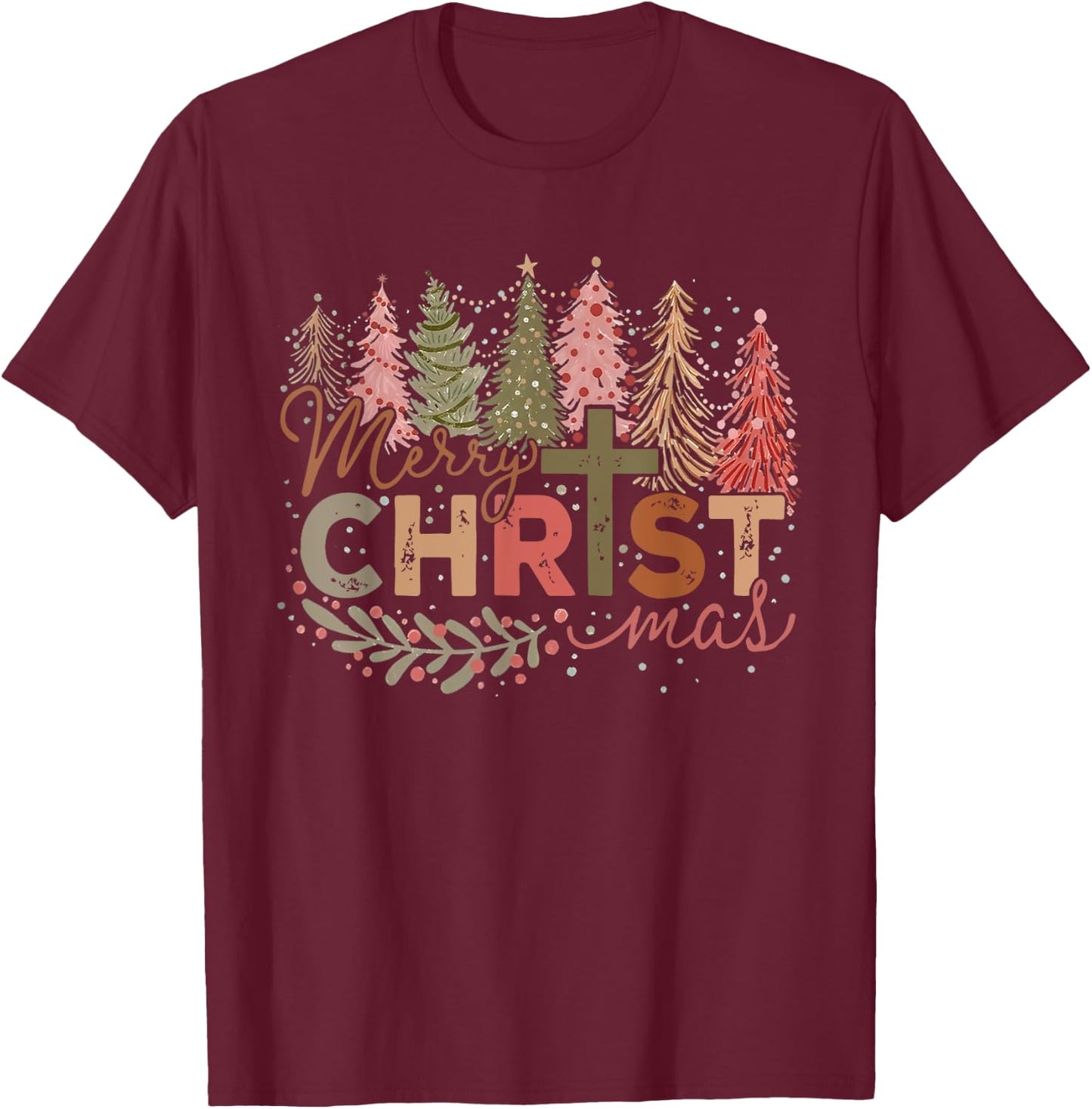 Merry Christ Mas Christian Jesus Christmas PJs Xmas Pajamas T-Shirt - T-Shirt | Maroon
