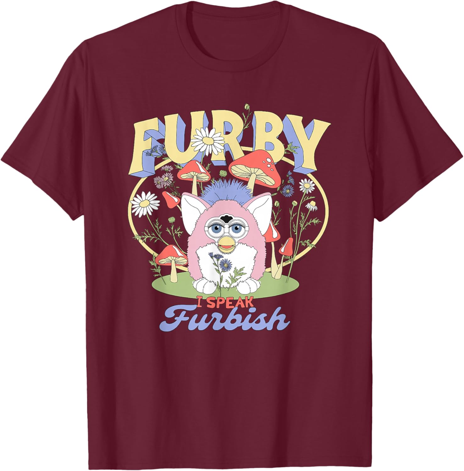 Furby Mushroom Flower Garden T-Shirt - T-Shirt | Maroon