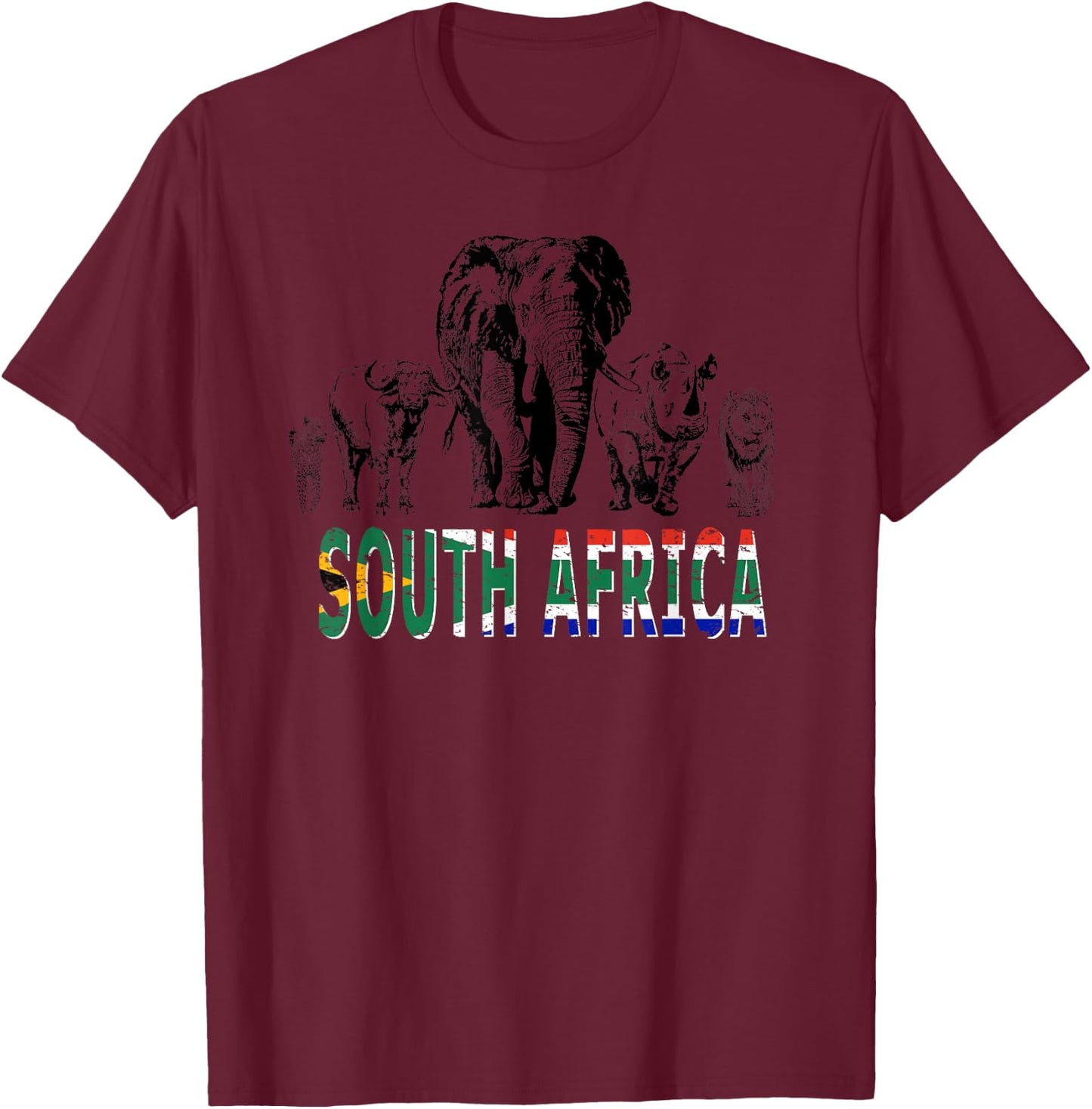 Big-Five South African Pride Artwork for Wildlife Lovers T-Shirt - T-Shirt | Maroon