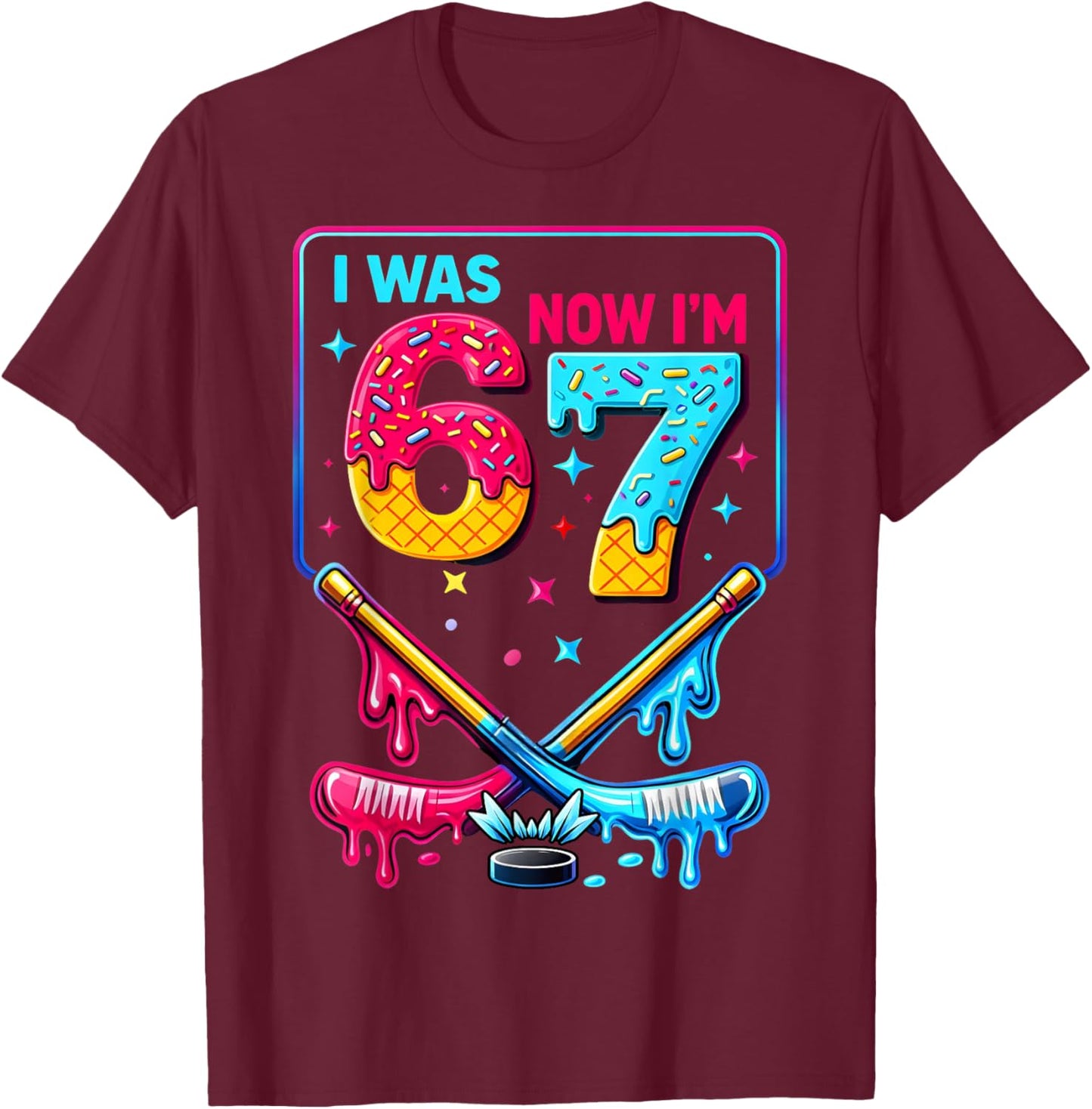 Ice Hockey I was 6 Now I'm 7 Birthday Boys Gifts for Kids T-Shirt - T-Shirt | Maroon