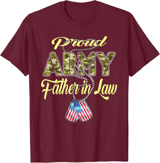 Proud Army Father-In-Law US Flag Dog Tag Military Dad-In-Law Women Kids T-Shirt - T-Shirt | Maroon