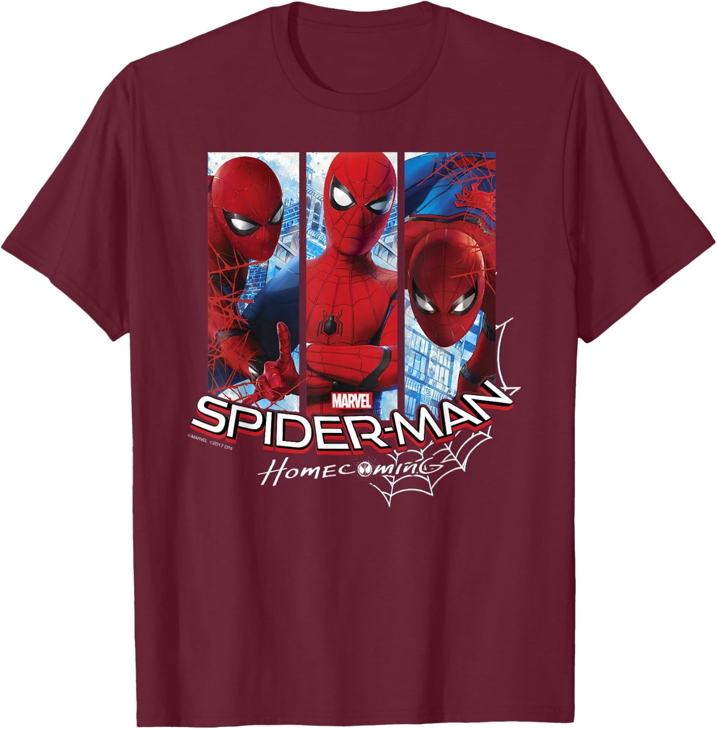 Marvel Spider-Man Homecoming Three Panel Pose T-Shirt - T-Shirt | Maroon