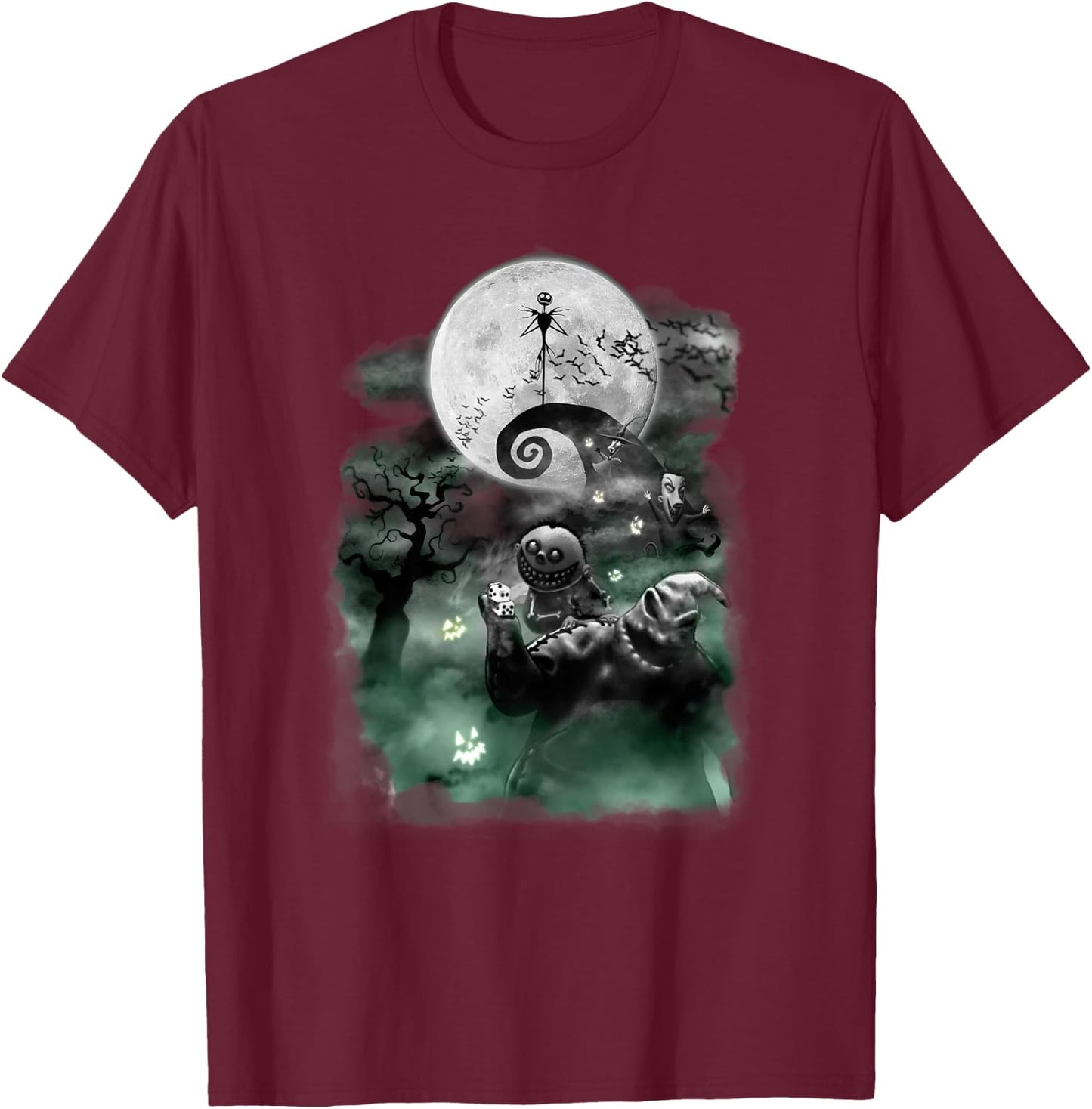Disney - The Nightmare Before Christmas Haunted Scene T-Shirt - T-Shirt | Maroon