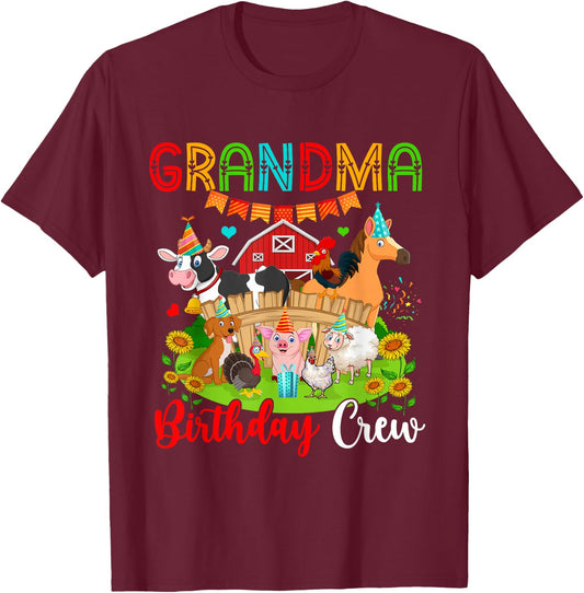 Grandma Birthday Crew Cute Farm Animals Cow Horse Chicken T-Shirt - T-Shirt | Maroon