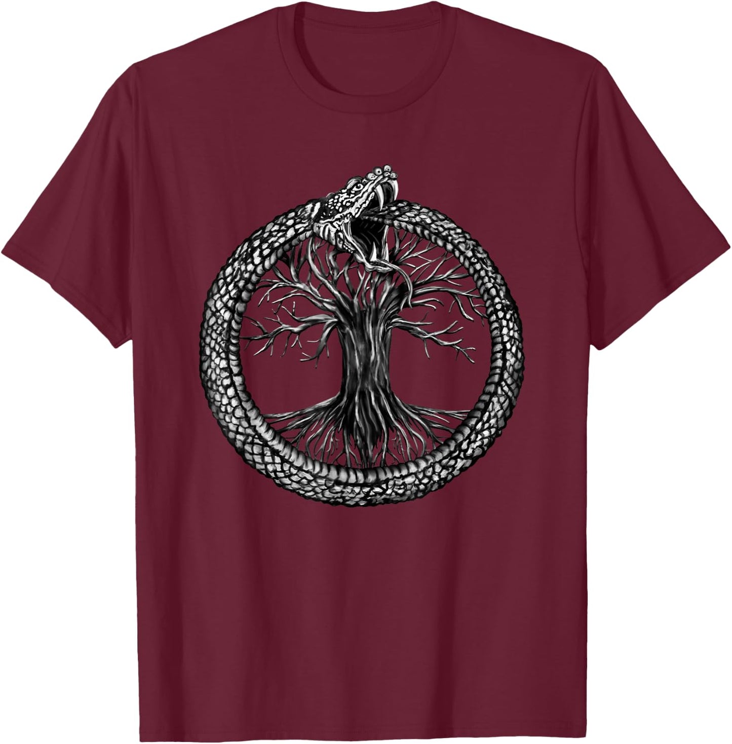 Ouroboros with Tree of Life T-Shirt - T-Shirt | Maroon